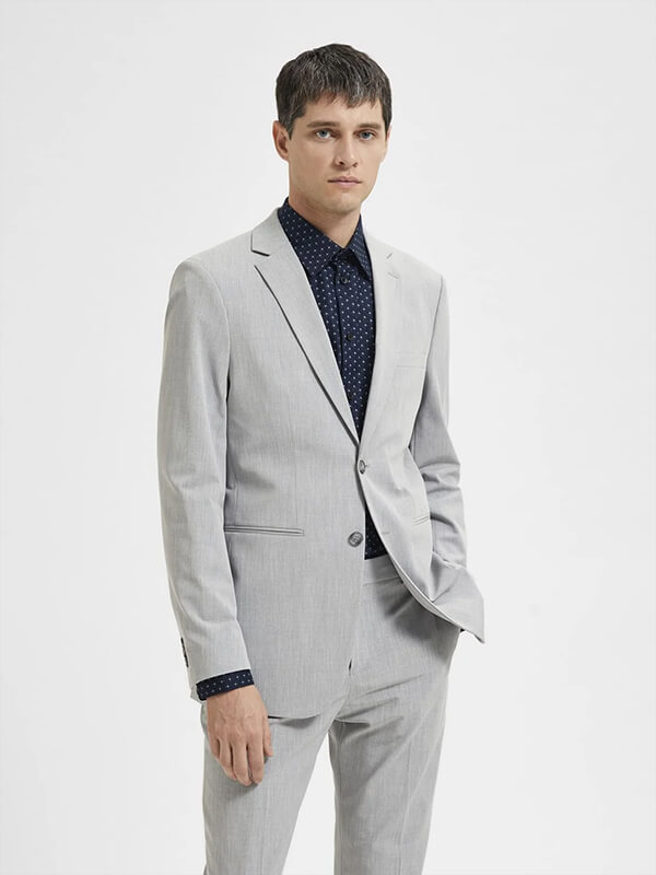Grey Textured Slim Blazer