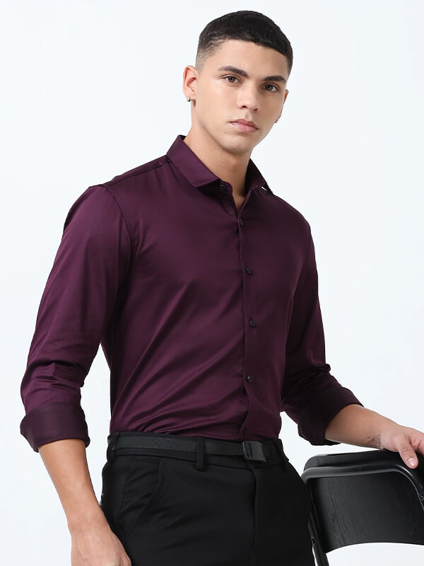 Wine Solid Casual Half Sleeve Shirt